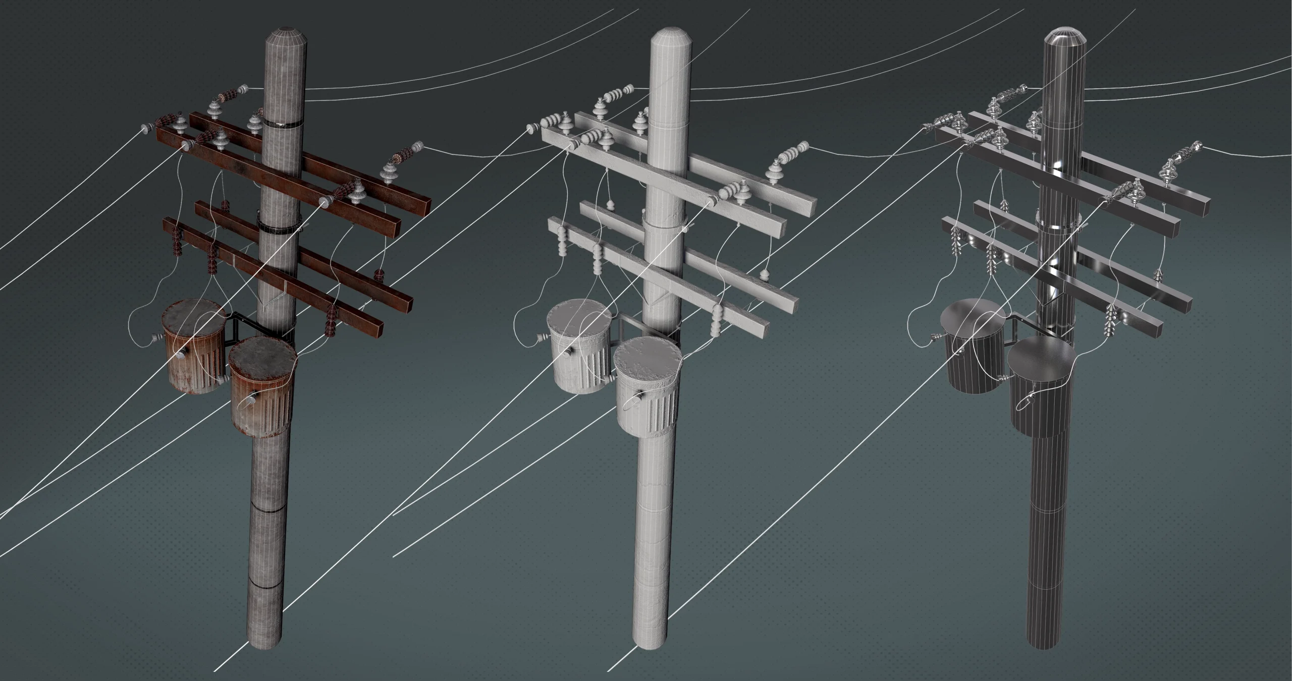3D model Electric Pole Low Poly Mat comparison