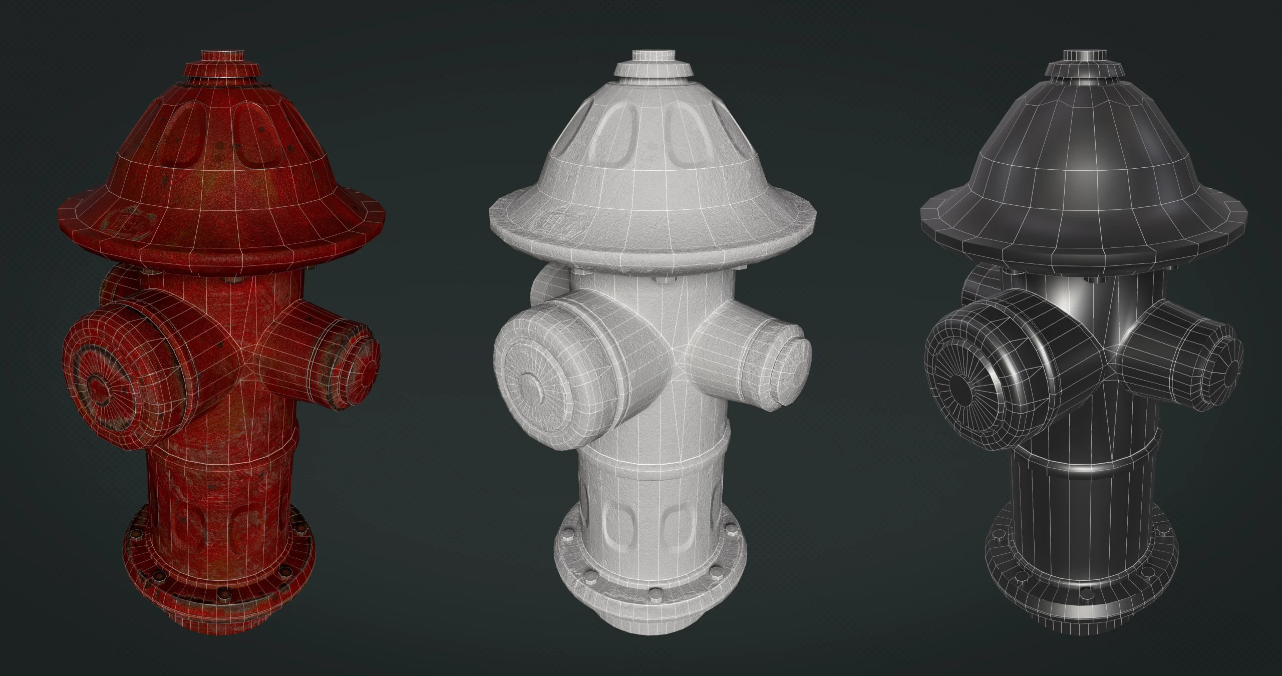 3D model Hydrant Low Poly Mat comparison