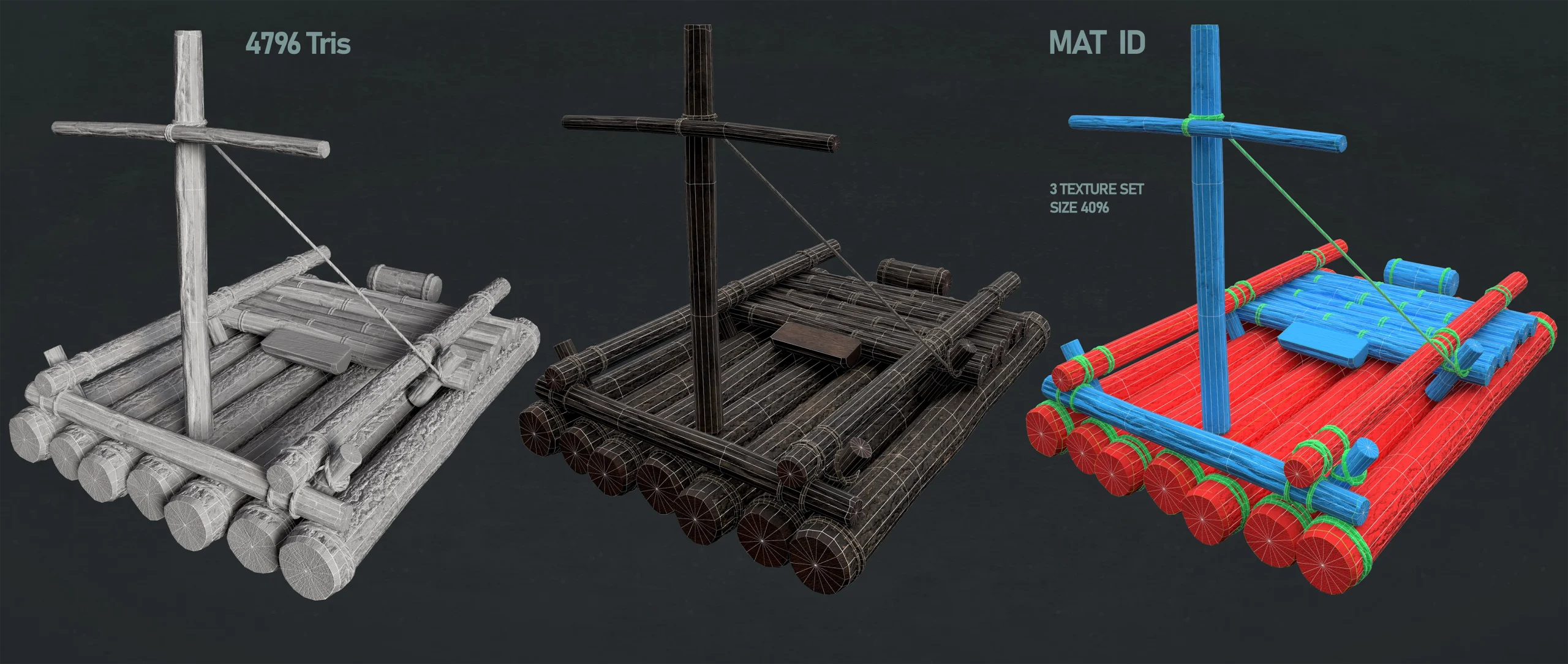 3D model Raft Low Poly Mat comparison